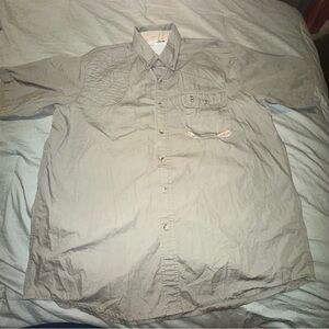 Bob Allen Mens L Button Up‎ Shooting Shirt Tan Short Sleeve